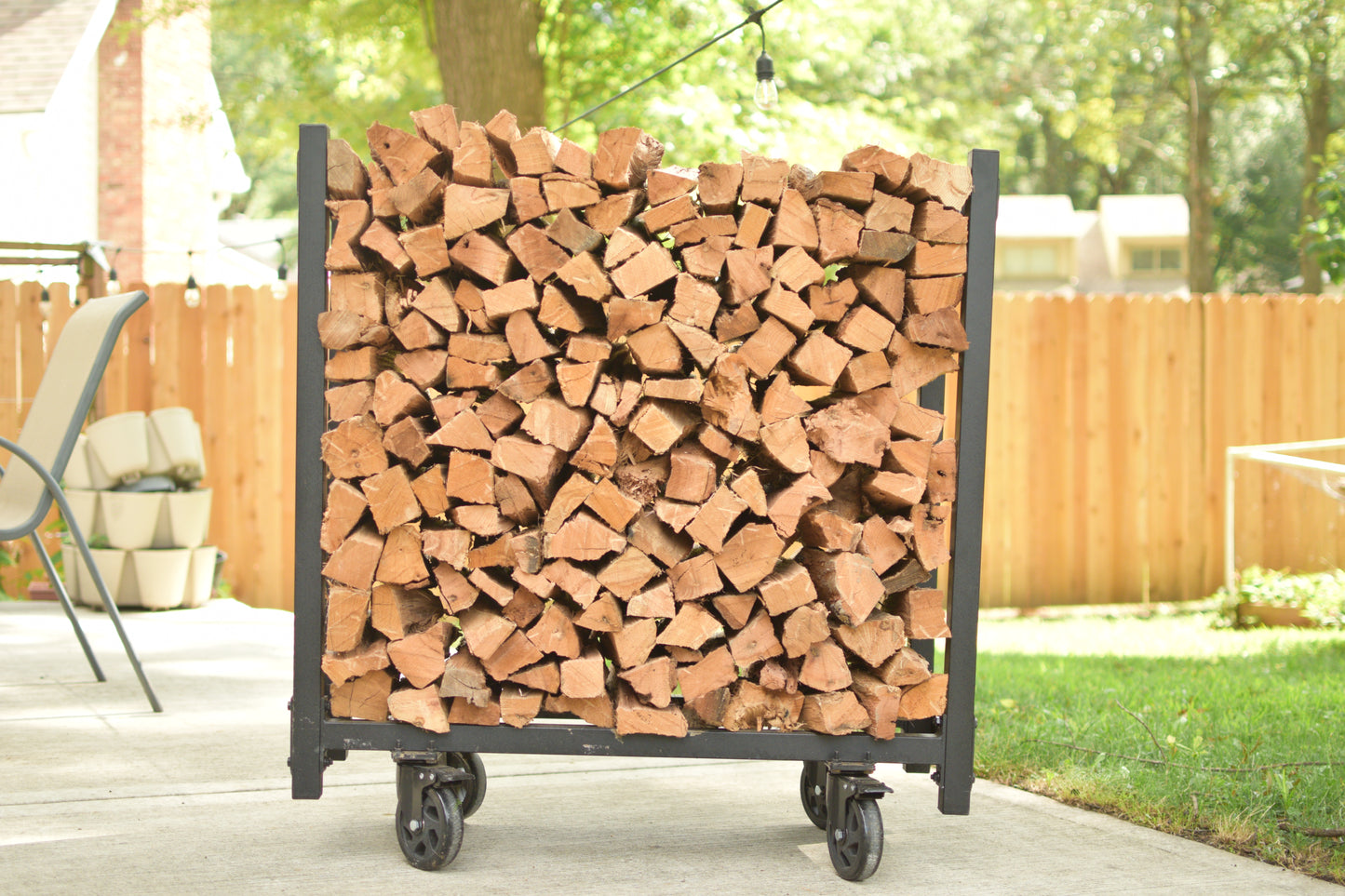 Kiln-dried Oak Firewood on a Portable Rack