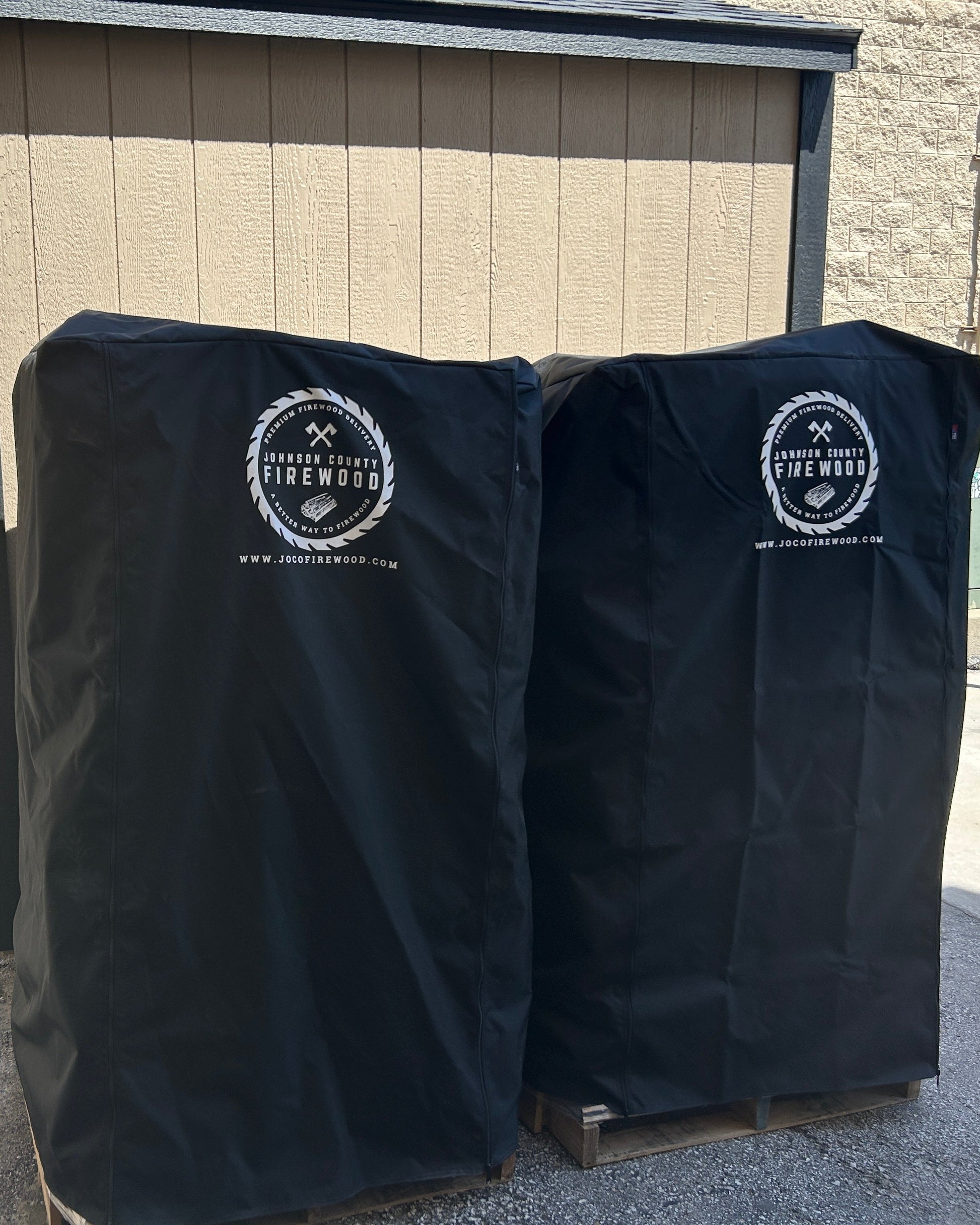 American-made weatherproof face cord firewood pallet cover with dual zippers — Johnson County Firewood KS